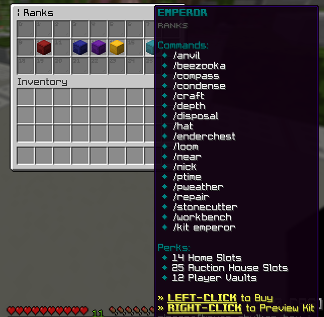 Ranks menu